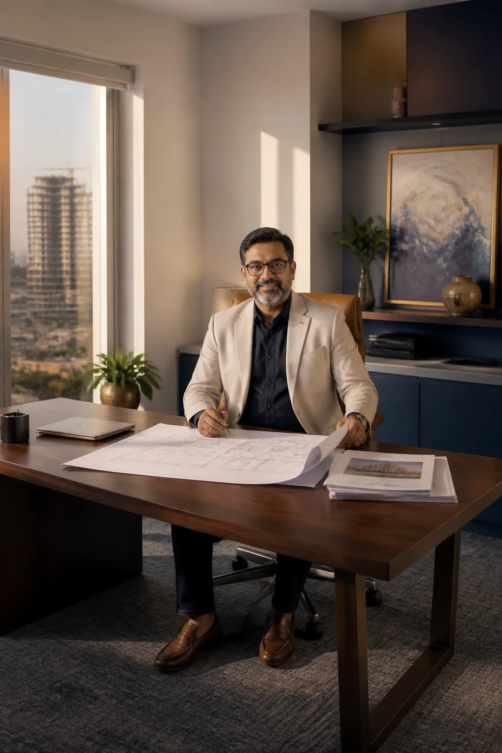 Senior commercial property consultant at Maxx Associates reviewing property documents